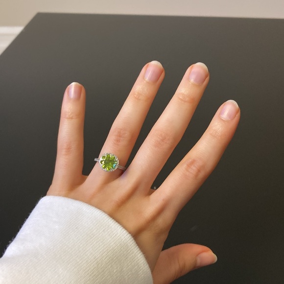 Cathy Waterman Platinum Pave Diamond Green Peridot Flower Ring Size 4.75 - Picture 2 of 13